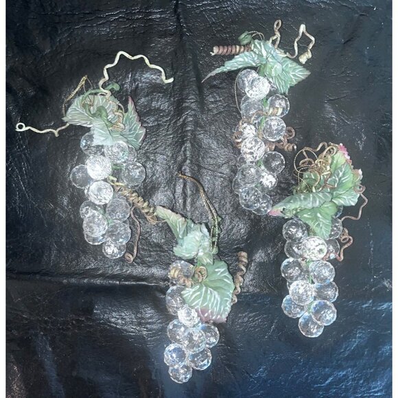 4 Sparkle Grape Cluster Christmas Ornaments Leaves & Gold Accents Vintage - Picture 5 of 7